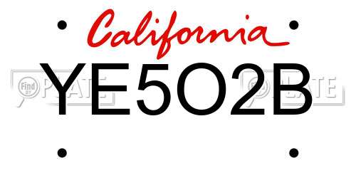 YE5O2B California License Plate