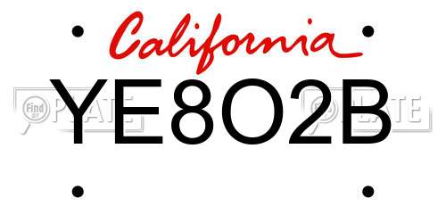 YE8O2B California License Plate