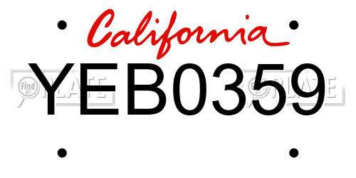 YEB0359 California License Plate