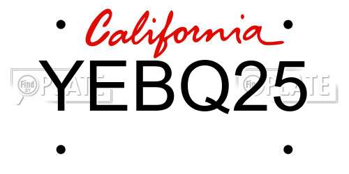 YEBQ25 California License Plate