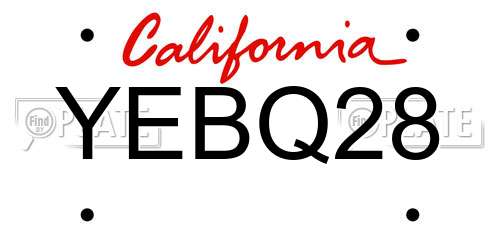YEBQ28 California License Plate
