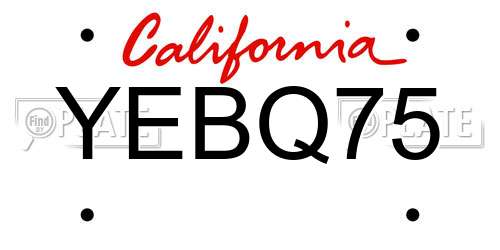 YEBQ75 California License Plate