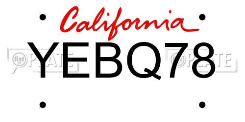 YEBQ78 California License Plate