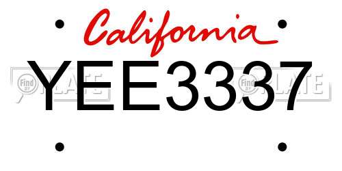 YEE3337 California License Plate