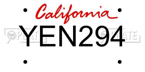 YEN294 California License Plate