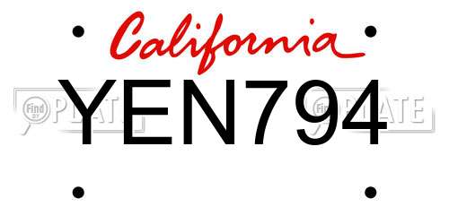 YEN794 California License Plate