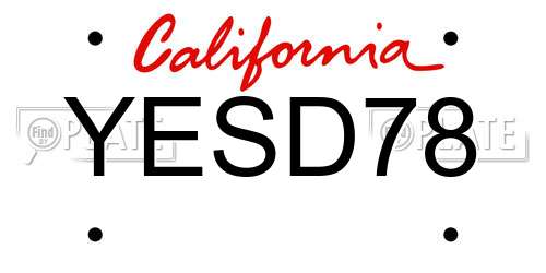 YESD78 California License Plate