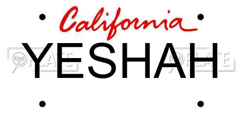 YESHAH California License Plate