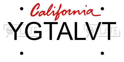 YGTALVT California License Plate