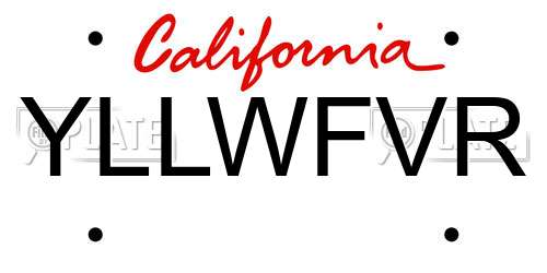 YLLWFVR California License Plate