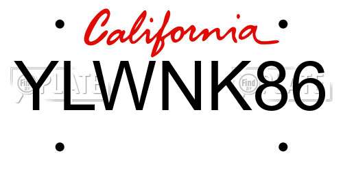 YLWNK86 California License Plate