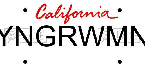 YNGRWMN California License Plate