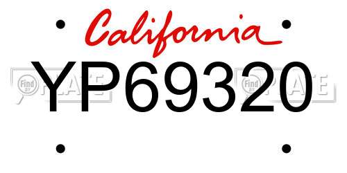 YP69320 California License Plate