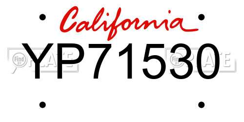YP71530 California License Plate