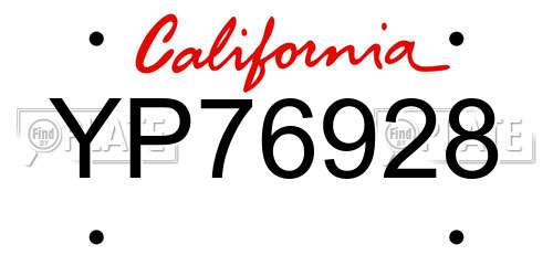 YP76928 California License Plate