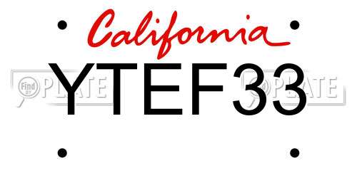 YTEF33 California License Plate