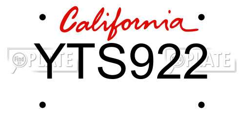 YTS922 California License Plate
