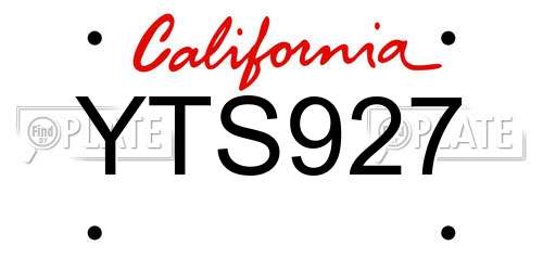 YTS927 California License Plate