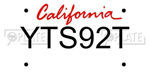 YTS92T California License Plate