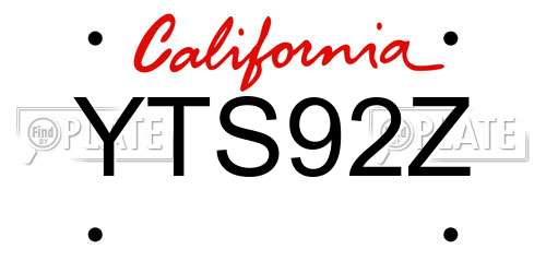 YTS92Z California License Plate