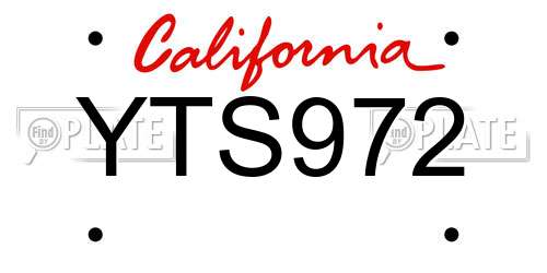 YTS972 California License Plate