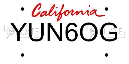 YUN6OG California License Plate