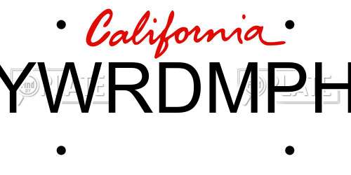 YWRDMPH California License Plate