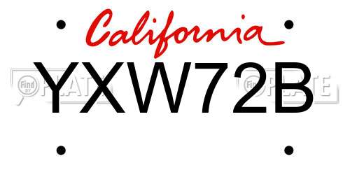 YXW72B California License Plate