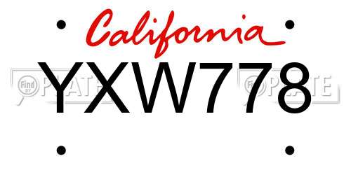 YXW778 California License Plate