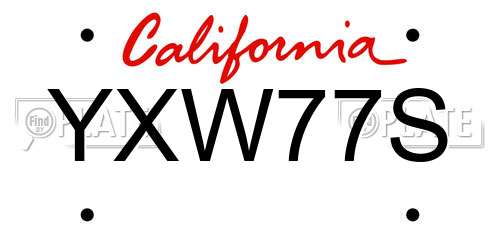 YXW77S California License Plate