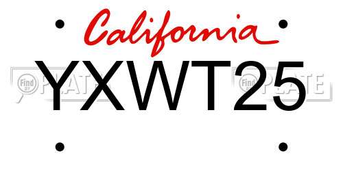 YXWT25 California License Plate