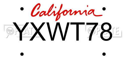 YXWT78 California License Plate