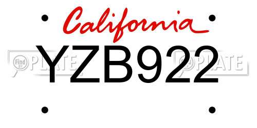 YZB922 California License Plate