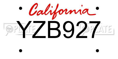 YZB927 California License Plate