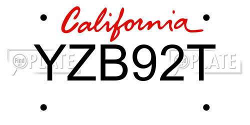 YZB92T California License Plate