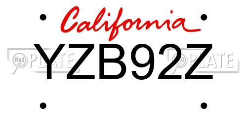 YZB92Z California License Plate