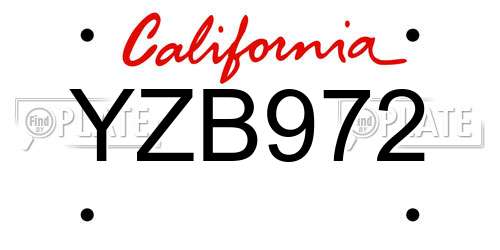 YZB972 California License Plate