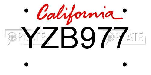 YZB977 California License Plate