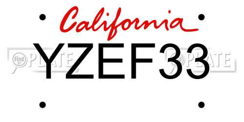 YZEF33 California License Plate