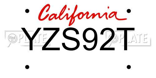 YZS92T California License Plate