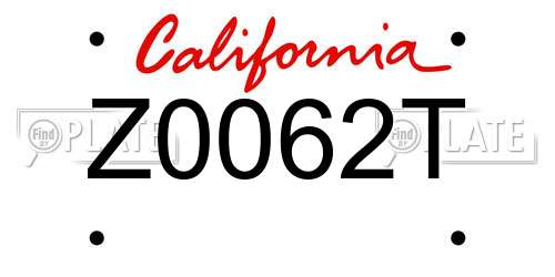 Z0062T California License Plate