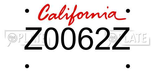 Z0062Z California License Plate