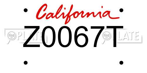 Z0067T California License Plate