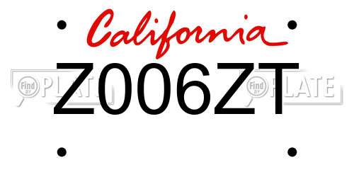 Z006ZT California License Plate