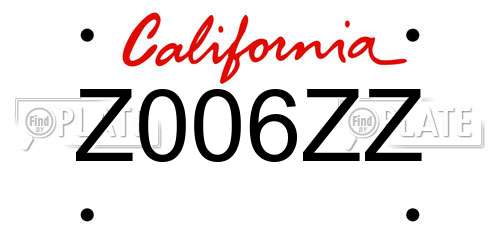 Z006ZZ California License Plate