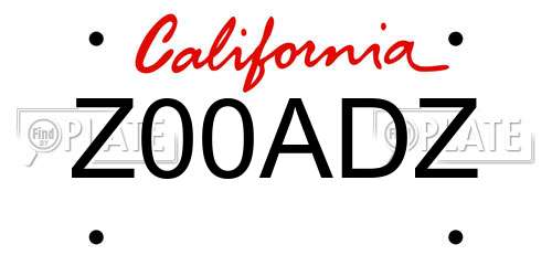 Z00ADZ California License Plate