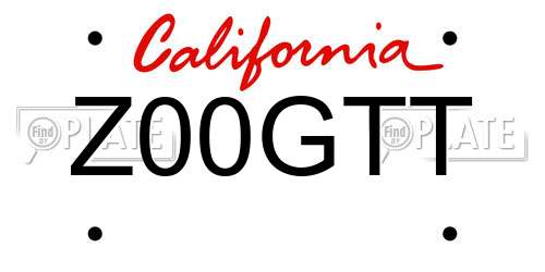 Z00GTT California License Plate