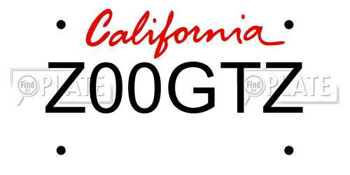 Z00GTZ California License Plate