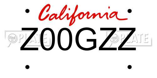 Z00GZZ California License Plate