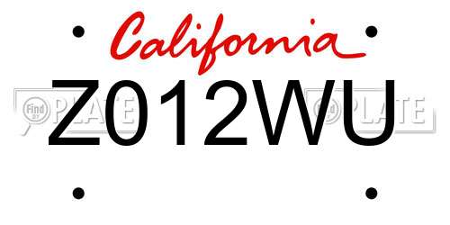 Z012WU California License Plate